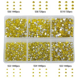 Bymitel 7200 Pieces 6 Mixed Sizes Glue Fix on Glass Rhinestones Round Crystal Gems Flatback for DIY Jewelry Making with one Picking Pen (6-Sizes 7200PCS, Citrine)