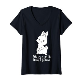 Womens Life Is Better With A Bunny Cute Bunny Rabbit V-Neck T-Shirt