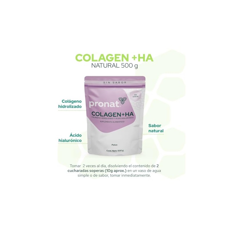 Pronat Colágeno Hidrolizado Ácido Hialurónico Suplemento Alimenticio Sabor Natural Bolsa