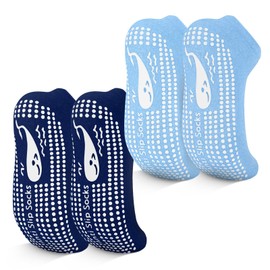 TENQUAN Yoga Socks, 2/4 Pairs Stopper Socks for Men and Women, Non-Slip Grip Socks for Yoga, Pilates, Hospital, Barre or Home Sports and Exercise (Unisex 35-46), 2 Blue (Ankle)