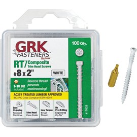 GRK White, 8, 772691176288 Fasteners 17628 RT Composite #8 x 2 Screws 100CT, 100 Count