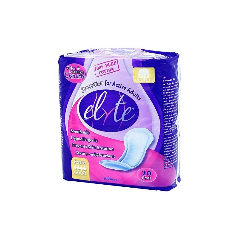 Elyte Cotton Hypoallergenic Bladder Control Pads, Extra, Case/120 (6/20s)