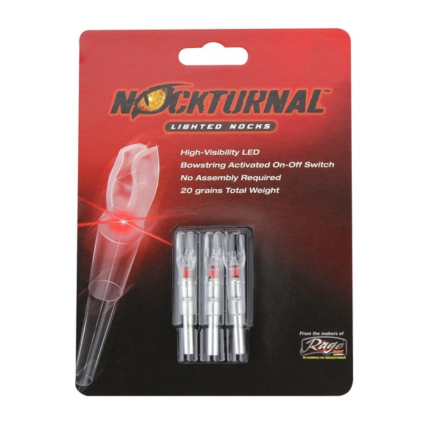Nockturnal-X Lighted Nock for Arrows with .204 Inside Diameter Including Gold Tip Kinetic, Easton, Trophy Ridge, and Carbon Impact Brands - RED 3-Pack