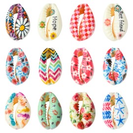 Gythara 60 pcs 12 Styles Cowrie Shell Theme Natural Shell Beads Ocean Sea Beach Beads for DIY Jewelry Necklace Bracelet Earring Keychain Making Craft Decor