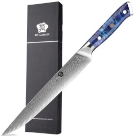 WILDMOK 9 Inch Damascus VG10 High Carbon Stainless Steel Meat Fruit Cutting Kitchen Slicing Knife with Resin Handlecolor: Blue, kitchen knife size: 9 Inch