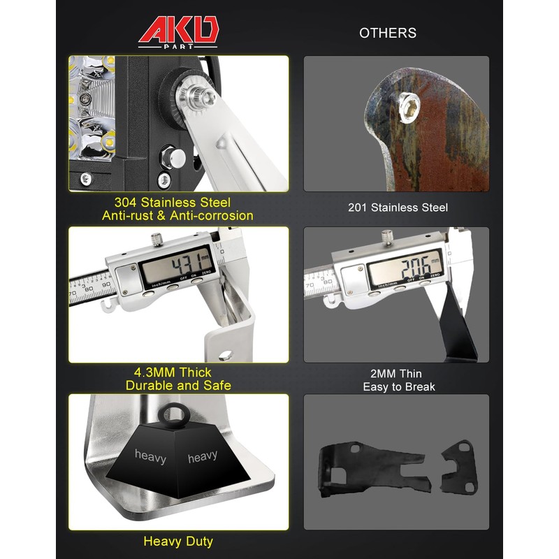 AKD Part LED Light Bar Side Mounting Brackets Kit Heavy