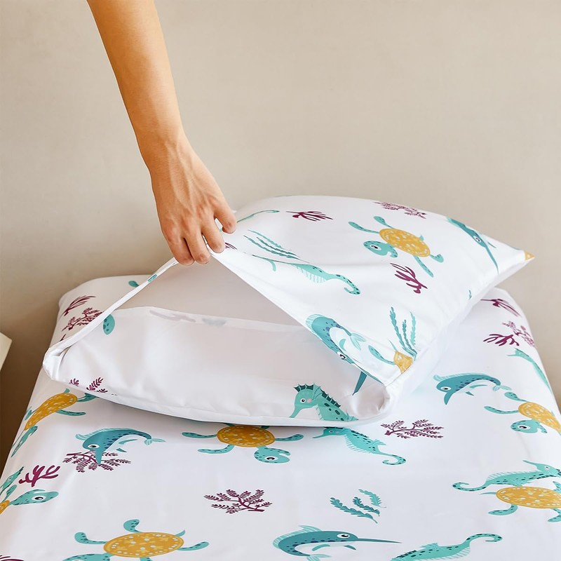 STYHO Ocean Theme Cot Bedding Sets Reversible Whales Toddler Duvet