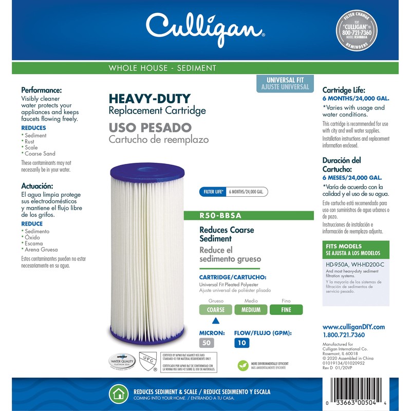 Culligan R50-BBSA Whole House Heavy Duty Water Filter Cartridge, 24,000