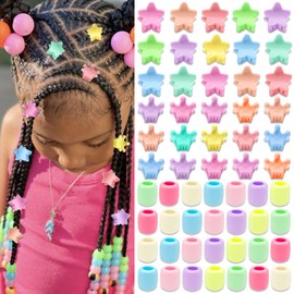 VENOFEN 60PCS Colorful Hair Beads Mini Star Hair Claw Clips Plastic Pony Beads Loc Dreadlock Bead Small Clips for Girls Toddler Cute Hair Accessories