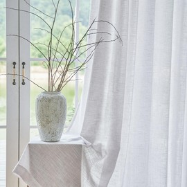 HUTO Pinch Pleated Curtains 84 Inches Long, Extra Wide Light Filtering Linen Beige White Semi Sheer Privacy Pinch Pleat Window Drapes for Patio Door Living Room with Hooks,1 Panel, 72 x 84 Inch