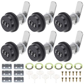 RealPlus 6 Pack Combination Cam Lock 1-1/8" Cylinder Coded Cabinet Lock Metal Security Locks Black Password Lock for Cabinet Drawers