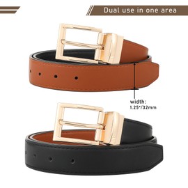 Monopa Reversible Leather Belt for Women - Two Color-in-One Belt for Jeans Dress Women Men Belt with Rotated Buckle(Brown/Black 51in (130cm))