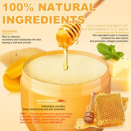 Beef Tallow for Skin, Natural Tallow Balm Face & Body Solid Moisturizer with Raw Honey and Beeswax, Grass-Fed Beef Tallow & Raw Wild Honey Blend, Hydrating Body Lotion for Nourishment,100G/3.5OZ (1PC)