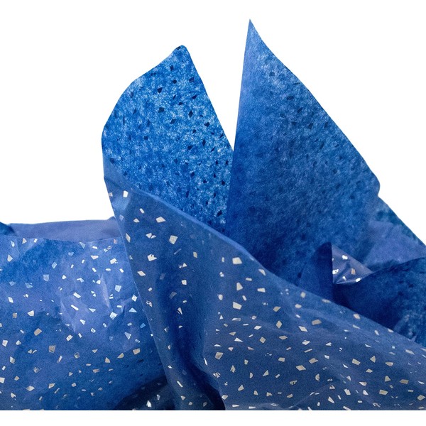 Made in USA 50-Sheet Hot Stamp Glitter Gift Tissue Paper Pack, 20" X 30" (Silver on Blue)