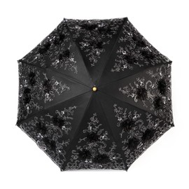 LCY Embroidered Lace Double-deck Anti-UV Parasol Sun/Rain/Snow Folding Umbrella-Black