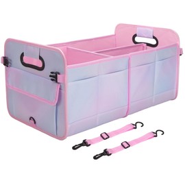 titiyiof Trunk Organizer For Suv&Sedan,Car Organizers & Storage, Waterproof Collapsible & Adjustable Straps,70L Sturdy Car Organization for Car Accessories,Tools,Sundries,2-3Compartment(Colorful Pink)