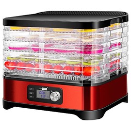 VIVOHOME Electric 400W 5 Trays Food Dehydrator Machine with Digital Timer and Temperature Control for Fruit Vegetable Meat Beef Jerky Maker Red BPA Free
