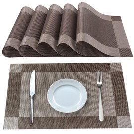 Lumaca Washable Placemats, Set of 6 Placemats Made of 70% PVC and 30% Polyester, Non-Slip, Heat Resistant, for Kitchen Table, Brown