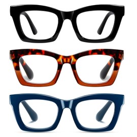 Hubeye 3 Pack Oprah Style Anti Blue Glasses for Women Men Blue Light Blocking Computer Square Readers with Spring Hinge