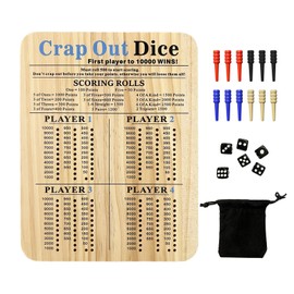 Wooden Farkle & Dumpster Dice Game Tray-7.7x10 Inch Built-in Scoreboard, Portable Set with 6 Dice,12 Pegs & Suede Bag for Family Game Nights