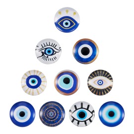 Cheriswelry 60Pcs 12mm Evil Eye Glass Cabochons Dome Flatback Glass Beads Crafts Half Round Blue Tiles Cabochons for Necklace Bracelet Earring Jewelry Making Decoration