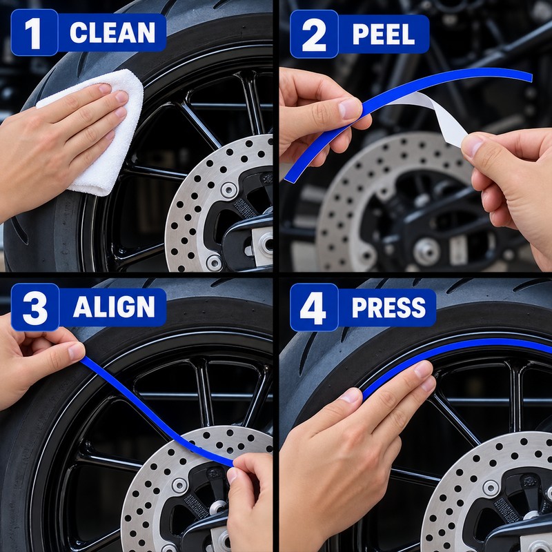 32-Piece Reflective PVC Motorcycle Wheel Rim Stripe Decal Set for