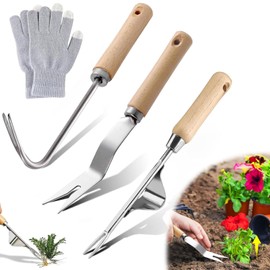 Pack of 3 Stainless Steel Weed Cutters Stainless Steel with Wooden Handle Root Weeder with Handle Weed Tool Weeder Hand Operated for Garden Weeding Transplanting Uprooting Gift for Gardeners