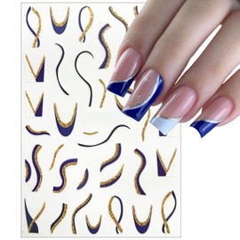 8Sheets French Nail Art Stickers 3D Self-Adhesive Glitter Nail Foils Decals Nail Supplies Colorful Wave Line Nail Design Hot Stamping Stripes French Tip Nail Sticker DIY Nail Decoration for Women