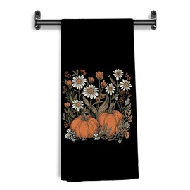 WARDOS Fall Pumpkin Kitchen Towels, Vintage Rustic Autumn Floral Pumpkin Decorative Hand Towels for Bathroom Kitchen, Cottagecore Fall Dish Tea Towel Drying Cloth, 16x24 Inch