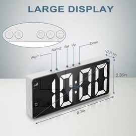 Ankilo Digital Alarm Clock, LED Clock, Electronic Table Clock with Temperature Display, Travel Alarm Clock, 12/24H Display, Digital Clock for Home, Bedroom, Office, Children, Elderly, White