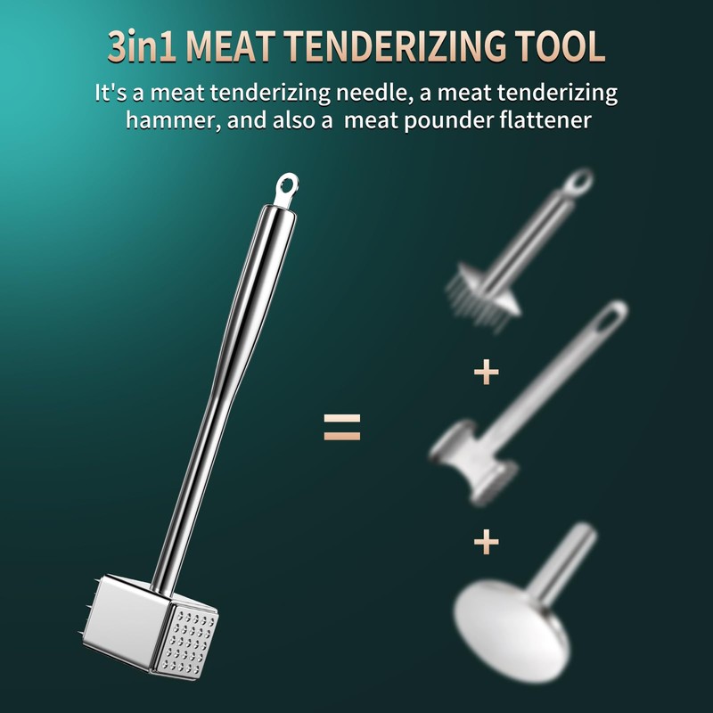 316 Stainless Steel 3in1 Meat Tenderizer Tool, BOMANSI BOMS Heavy