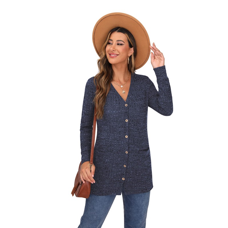 GRECERELLE Women's Lightweight Cardigan, Long, with Pockets and Buttons, Elegant,