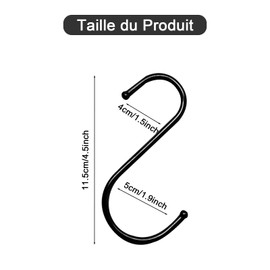 Pumuky Pack of 20 S Hooks, Black, Metal S-Hooks, Stainless Steel Hooks for Hanging, S-Hooks, for Kitchen, Bathroom, Bedroom and Office (Black)