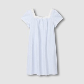 JAJU [JAJU] Women's Seersucker Shirring Short Sleeve Pajama Dress_Light Blue