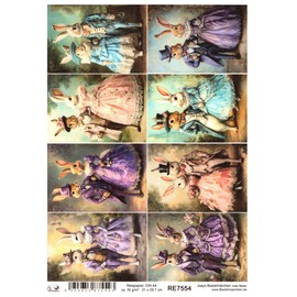 Josys Bastelmärchen Rice Paper DIN A4 Straw Silk Easter Vintage Rabbit Couple in Suit Dress RE7554