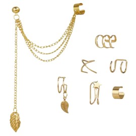 MADIOLA Aretes de Clip, Aretes de Cartílago, Aretes Trepadores de Cadena Punk, Aretes de Aro Ear Cuff Clip On No Piercing