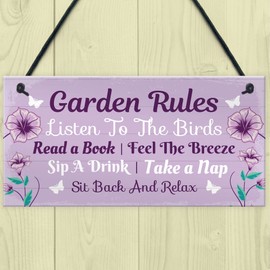 Red Ocean Garden Rules Novelty Hanging Plaque, Summer House Accessories, Garden Signs For Outside, Garden Shed Sign, Friendship Gift, Garden Signs, Home Decor Plaques