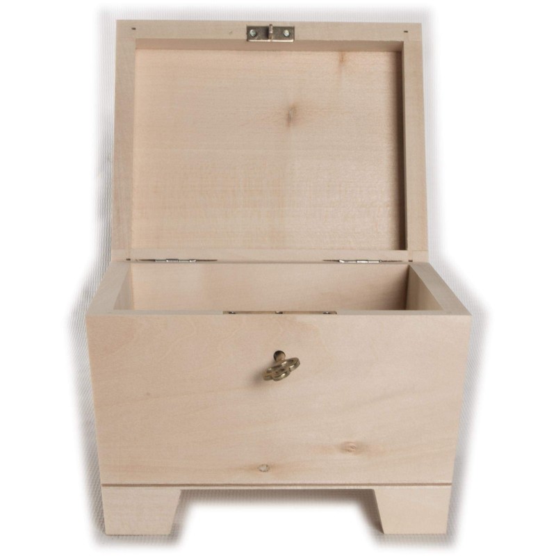 Small Wooden Storage Treasure Chest with Key Lock & Curved
