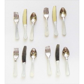 Melody Jane Dollhouse Set of 12 Cutlery White Handles Miniature Accessories