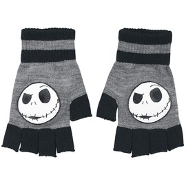 The Nightmare Before Christmas Jack Face Unisex Short Finger Gloves Grey Mottled / Black, Grey mottled / black