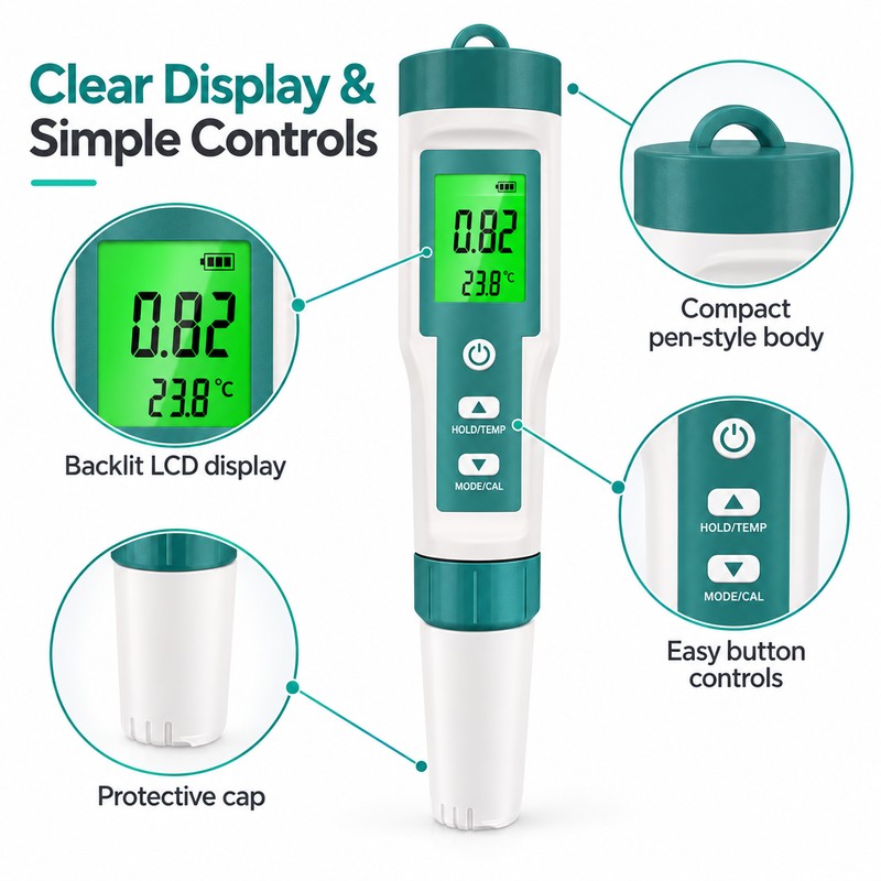 10-in-1 Water Quality Tester for Aquariums & Pools – Digital