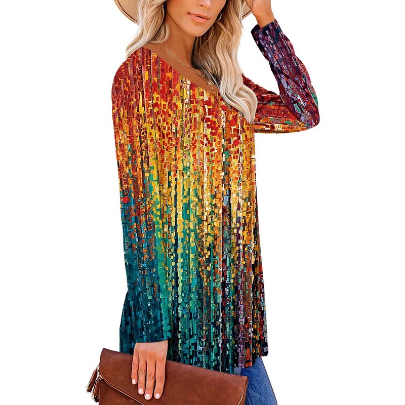 ROSELINLIN Womens Tunic Top Loose Fit Long Sleeve Boho Shirts