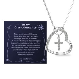 Alissl Heart Cross Necklace for Teen Girls,14K Gold Plated with CZ Stones, Birthday Christmas Everyday Wear Religious Jewelry Gift for Daughters, Granddaughters, Nieces