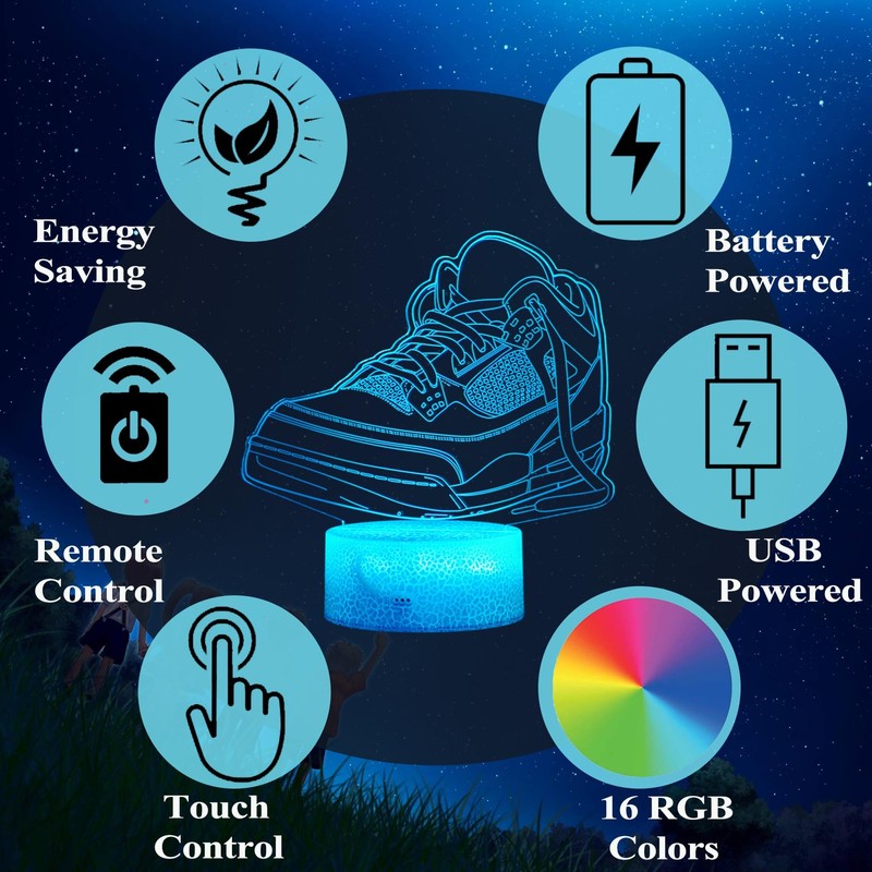 POSSHE 3D Illusion Night Light Lamp, 16 Colors Changing, Remote