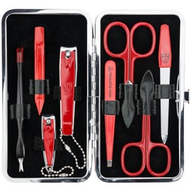 3 Swords Germany - brand quality 8 piece manicure pedicure grooming kit set for professional finger & toe nail care scissors clipper fashion leather case red - Made by 3 Swords