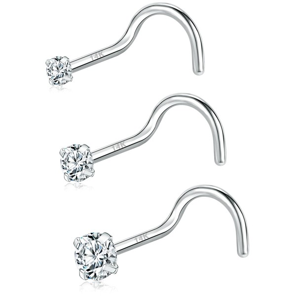 PunkTracker 20g 14K Real Gold Nose Rings CZ Simulated Diamond