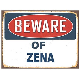 Zena Beware of Blue Rustic Vintage Look 6" Wide Decal Bumper Sticker for use on Any Smooth Surface