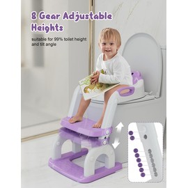 Potty Training Seat with Step Stool, Toddler Potty Training Toilet Seat with Non-Slip Step Splash Guard Safety Handles and Waterproof Cushion, 2 In 1 Toddler Potty Seat