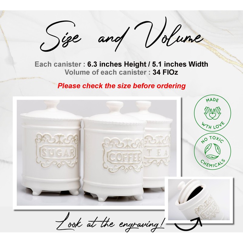 25DOL 35 Ounce Elegant Ceramic Kitchen Canisters Set of 3