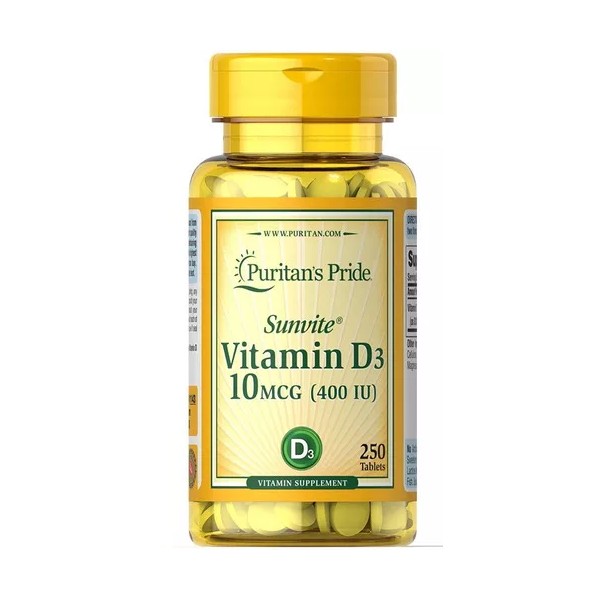 Puritan's Pride Vitamina D3 El Mejor Natural 400iu 250 Tabletas Eg D25 Sabor Sin Sabor